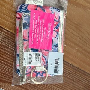 Lilly Pulitzer Pink & Navy Floral Zip Wristlet with Gold Accents